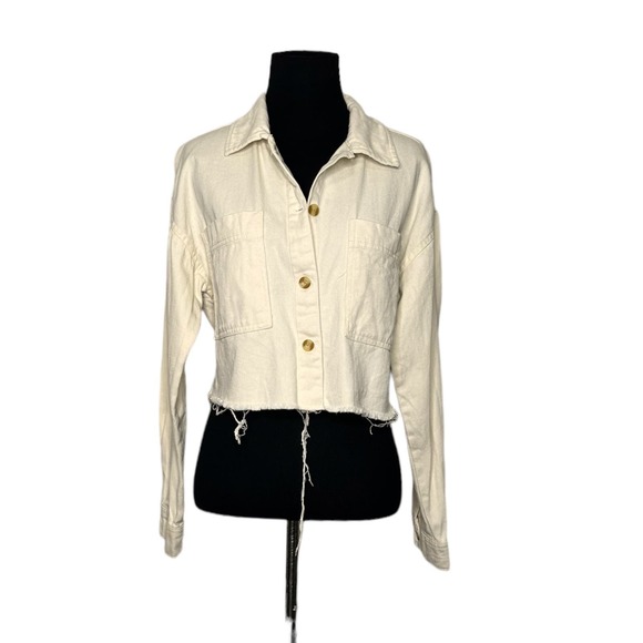 Thread + Supply cream yellow cropped button denim jacket size XS - Picture 8 of 10